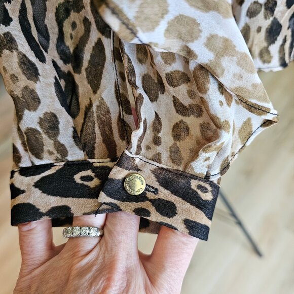 Calvin Klein Women's Leopard Print Ruffle Sleeve Blouse Size L - Picture 5 of 14